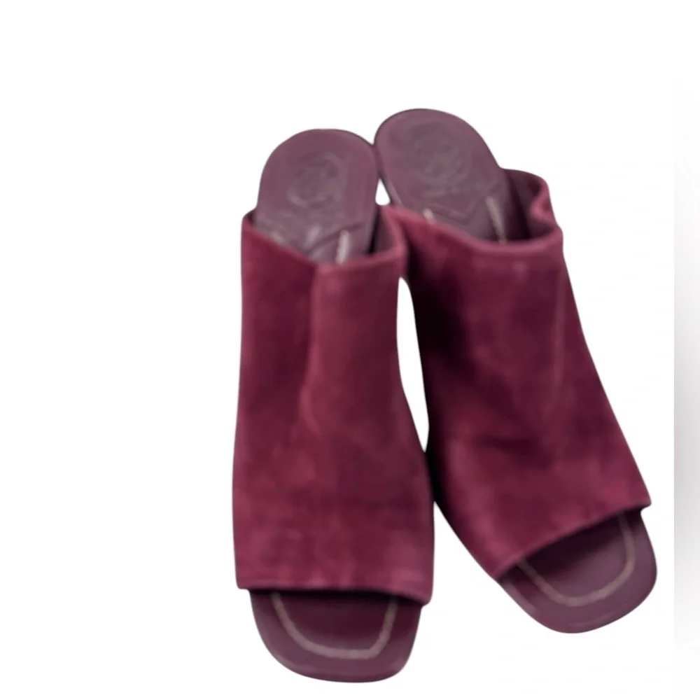 Tory Burch maroon burgundy Ellis stacked heel mule